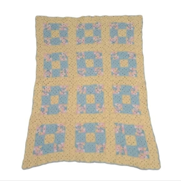 Handmade Crochet Afghan Granny Square Pastel Blanket - Picture 2 of 3